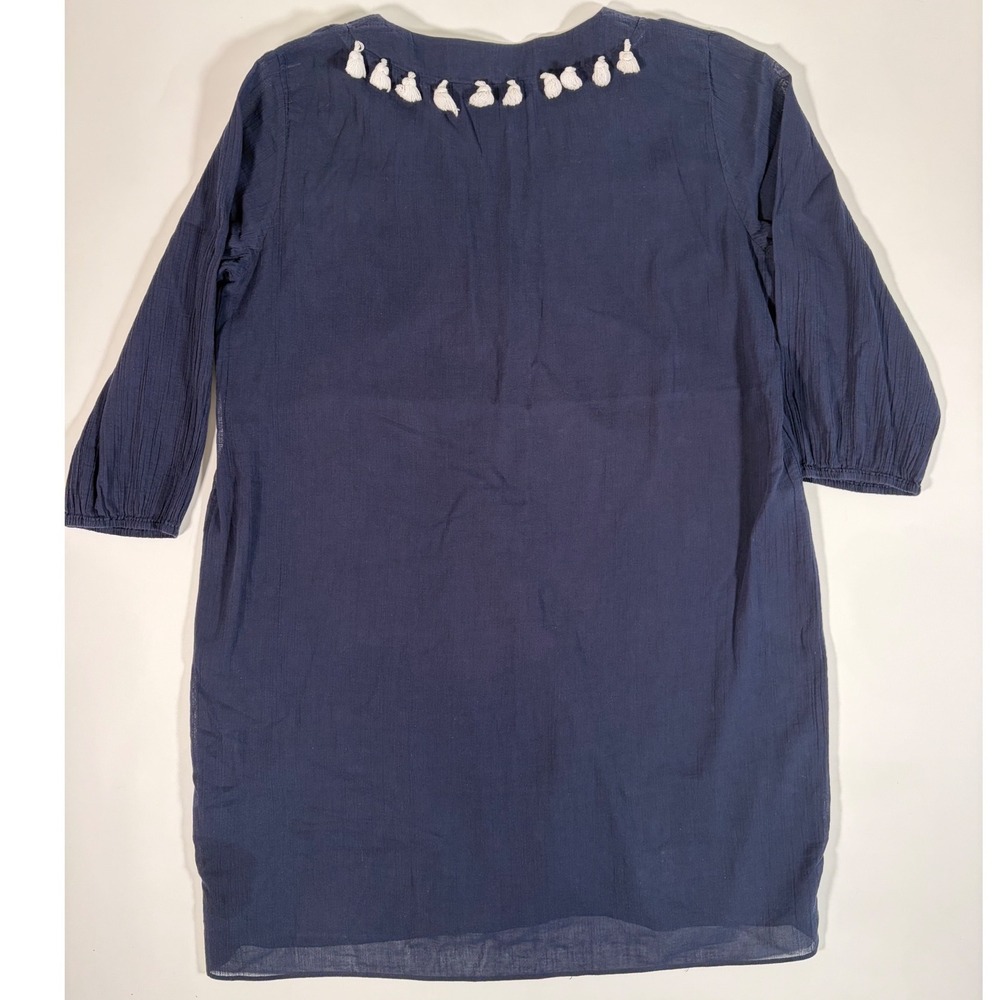 STS Sail to Sable Dress Navy White Tassel Tunic Coastal Resort Boho Large - Picture 3 of 4